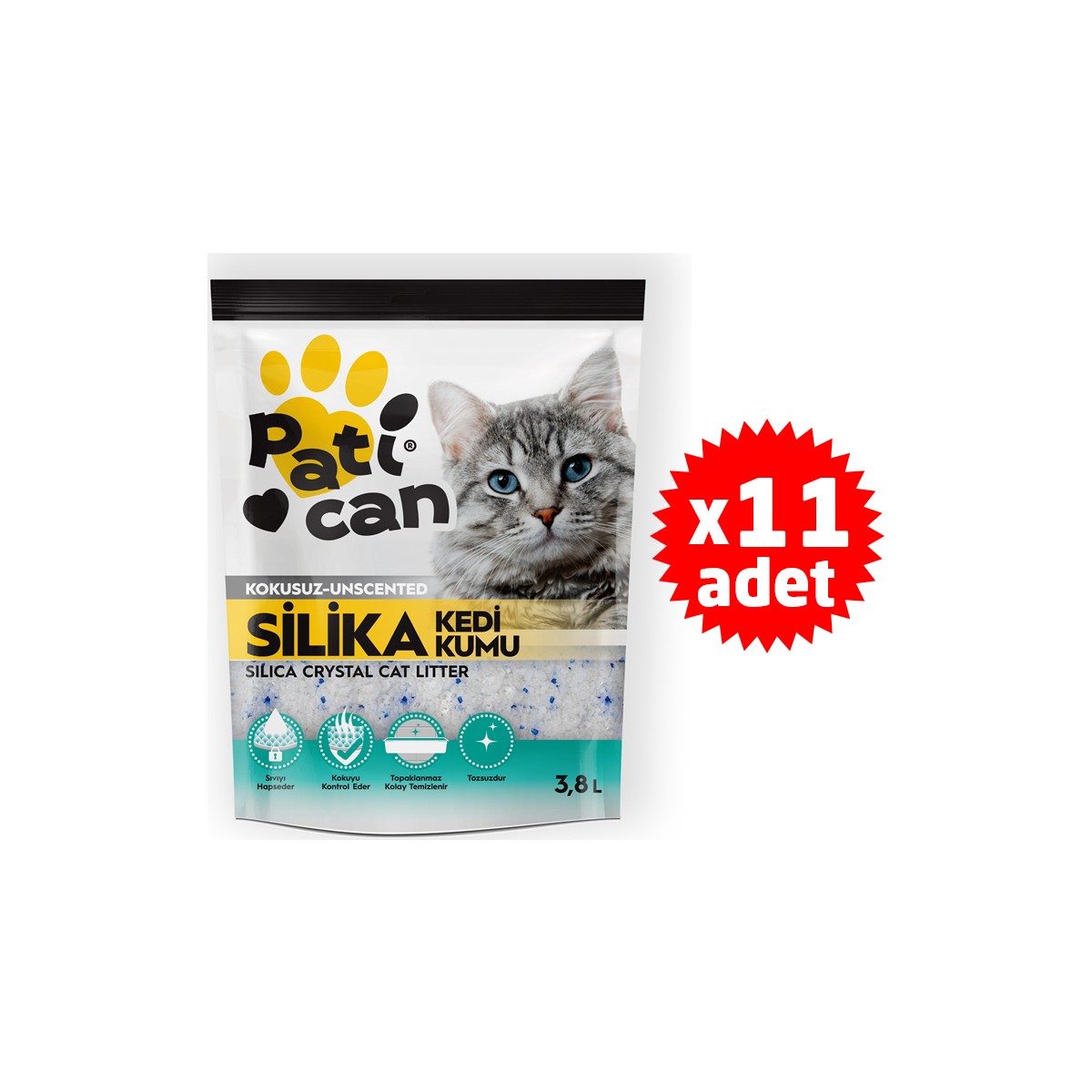 10471084326962.jpg Patican 11 Adet Silika Kristal Kedi Kumu 3.8 lt - Görsel 1