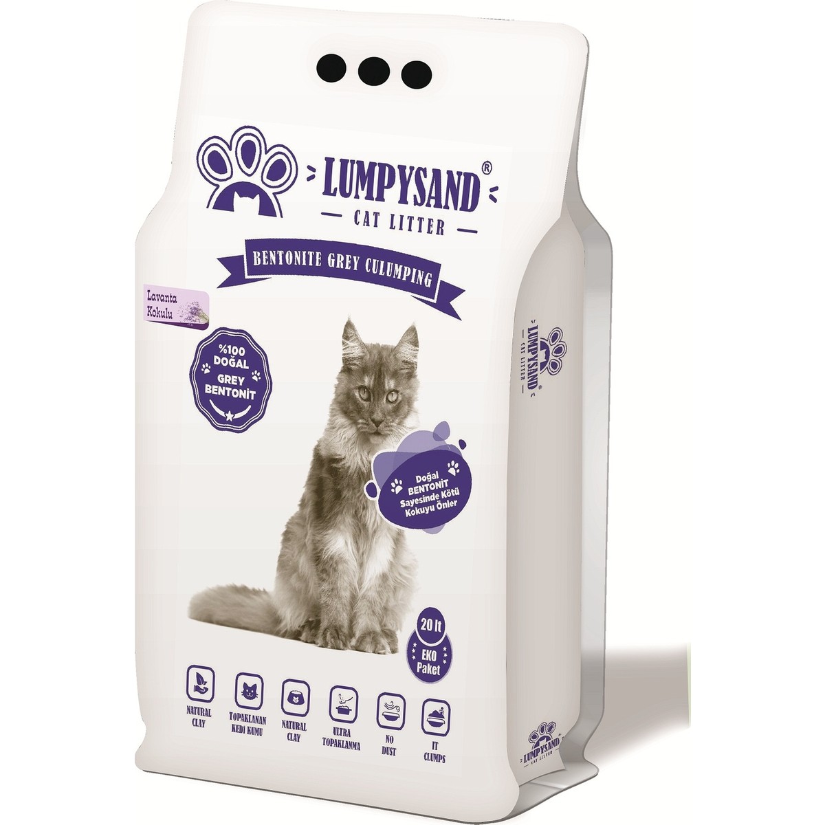 10510202568754.jpg Lumpysand Cat Litter Lavander Kedi Kumu İnce Taneli 20 lt - Görsel 1