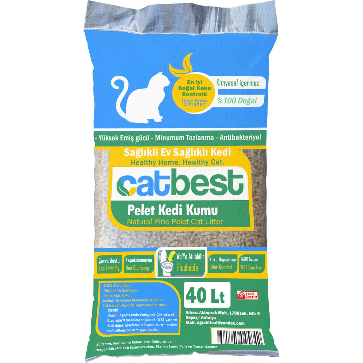 110000020665650.jpg Catbest Cat Pellet Çam Peleti Kedi Kumu 40 Lt Pelet En Iyi Kedi Bakımı - Görsel 1