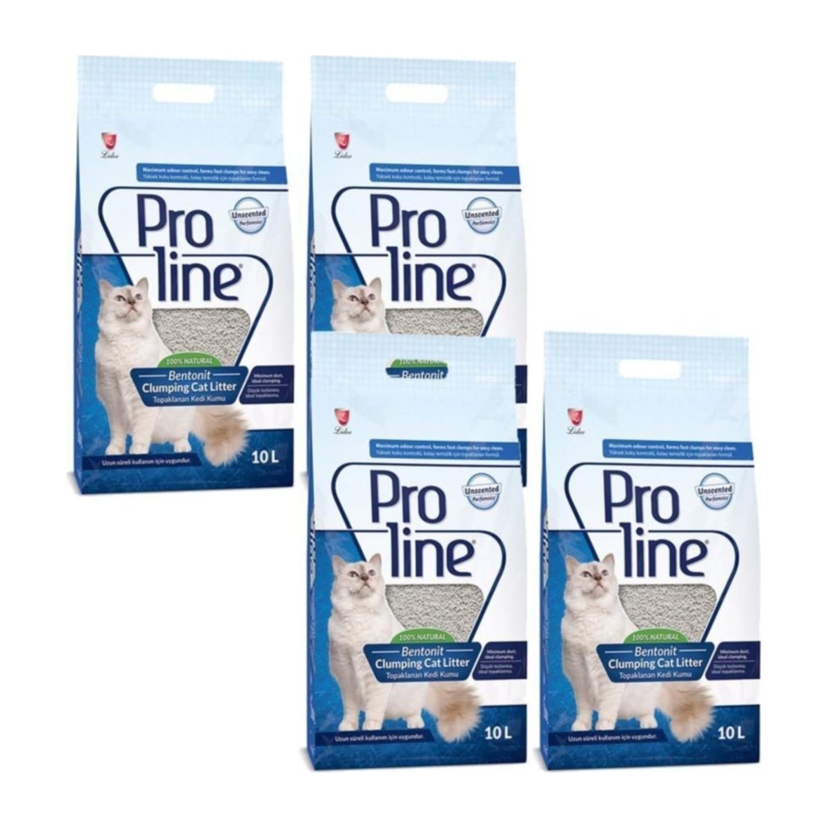 110000027398744.jpg Proline Topaklaşan İnce Tane Kokusuz Kedi Kumu 10 lt x 4 - Görsel 1