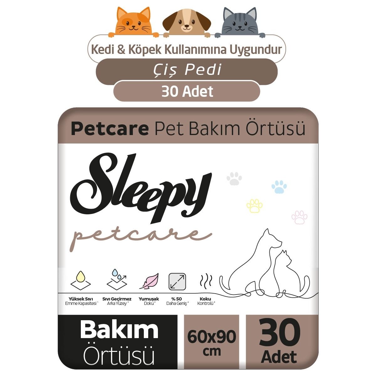 110000181055721.jpg Sleepy Petcare Pet Bakım Örtüsü 60X90 cm 30 Adet - Görsel 1