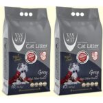 VanCat Van Cat Van cat Aktif Karbonlu Grey Topaklaşan İnce Taneli Bentonit Kedi Kumu 10LT x 2 Adet