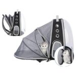 Ksburda Fileli Açılabilir Şeffaf Astronot Evcil Hayvan Taşıma Çantası Siyah