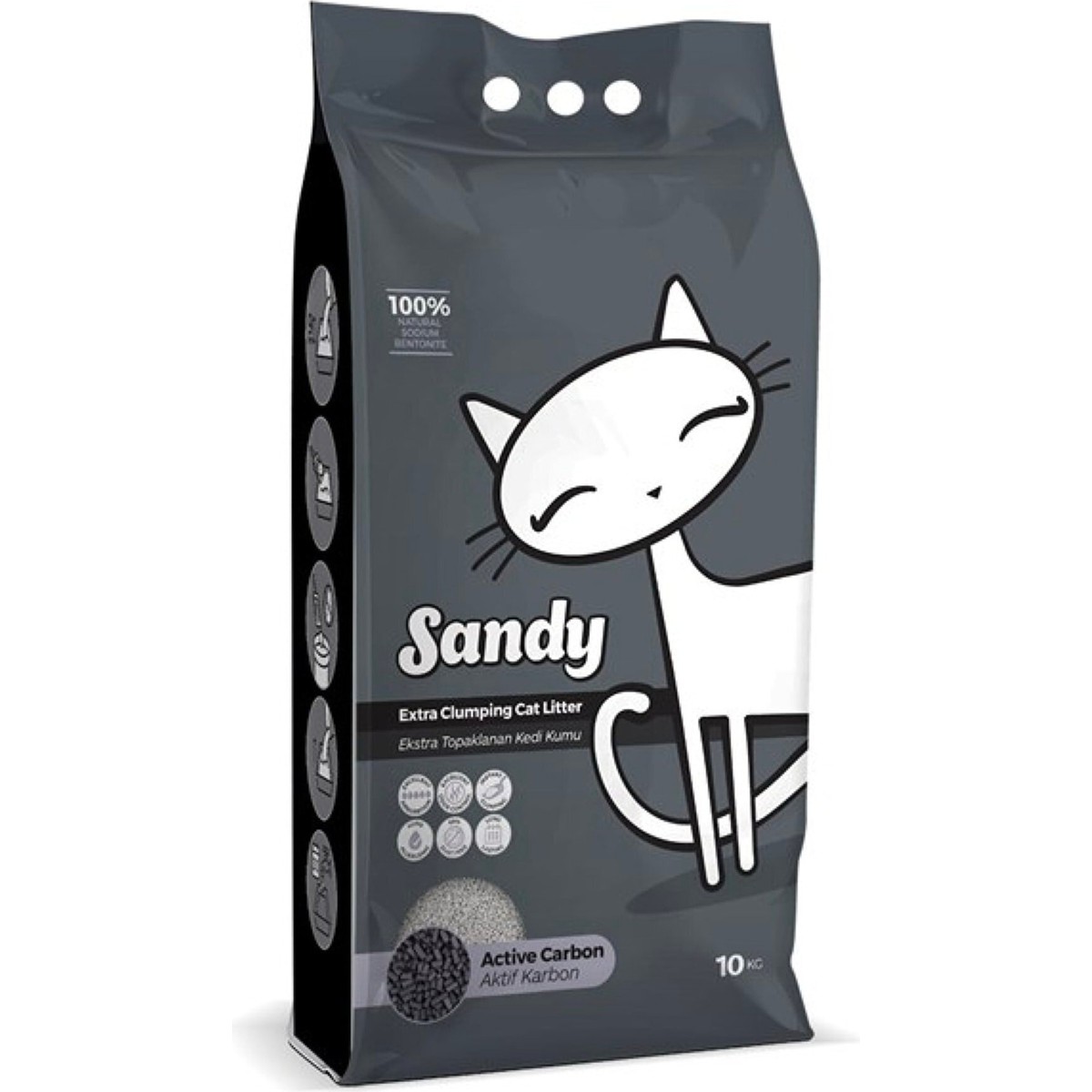 110000352775182.jpg Sandy Aktif Karbonlu Extra Topaklanan Kedi Kumu 10KG - Görsel 1