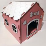 Hobicim Süper Set  Ahşap Dekoratif Köpek Evi-Kulübesi  Minder ve Zincir Tasma (Pembe-Beyaz) - Görsel 2