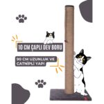 Pugalo 90CM Catnipli Kalın Borulu Dev Tırmalama Tahtası Minder Yüzey Antrasit - Görsel 2