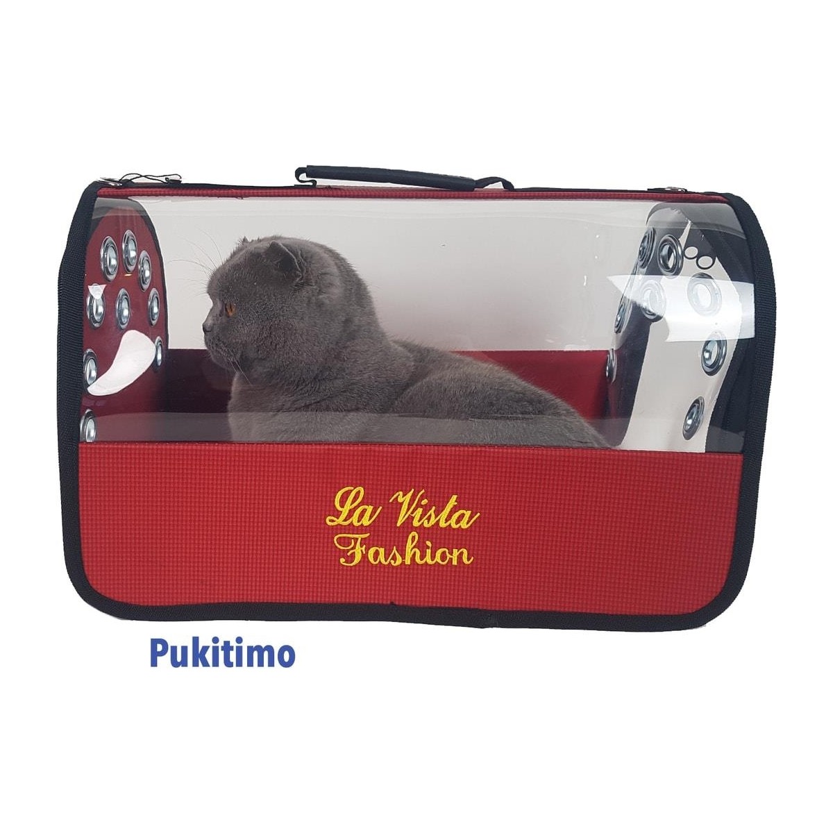 110000526612888.jpg Pukitimo Flybag Şeffaf Kedi Çantası - Kedi Köpek Taşıma Çantası - Kırmızı - Görsel 1
