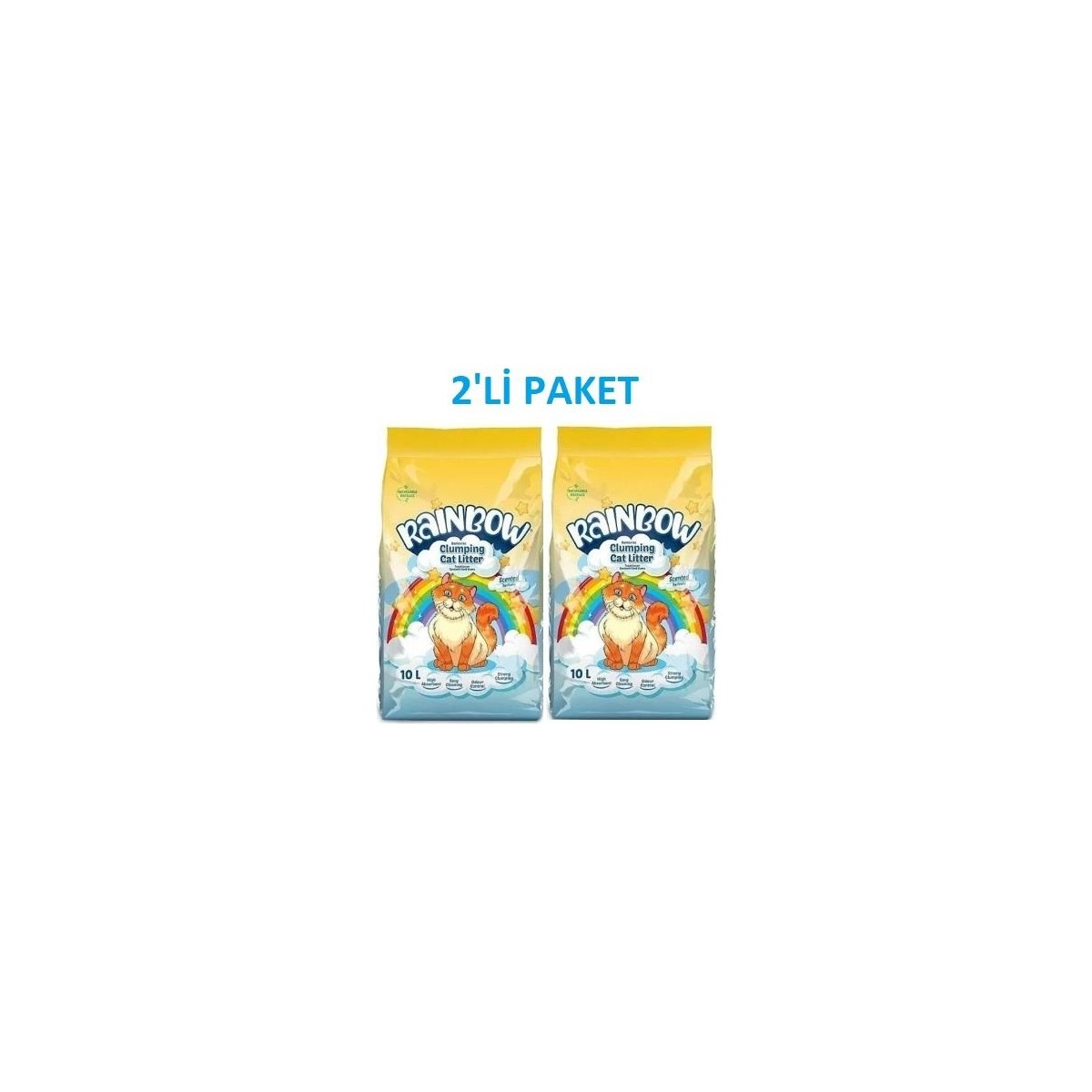 110000554689550.jpg Rainbow Topaklanan Parfümlü Bentonit Kedi Kumu 10L - 2 Adet - Görsel 1