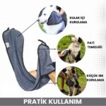 Oya Pet Cepli Pratik Köpek Havlusu, Süper Su Emici Mikrofiber, Gri