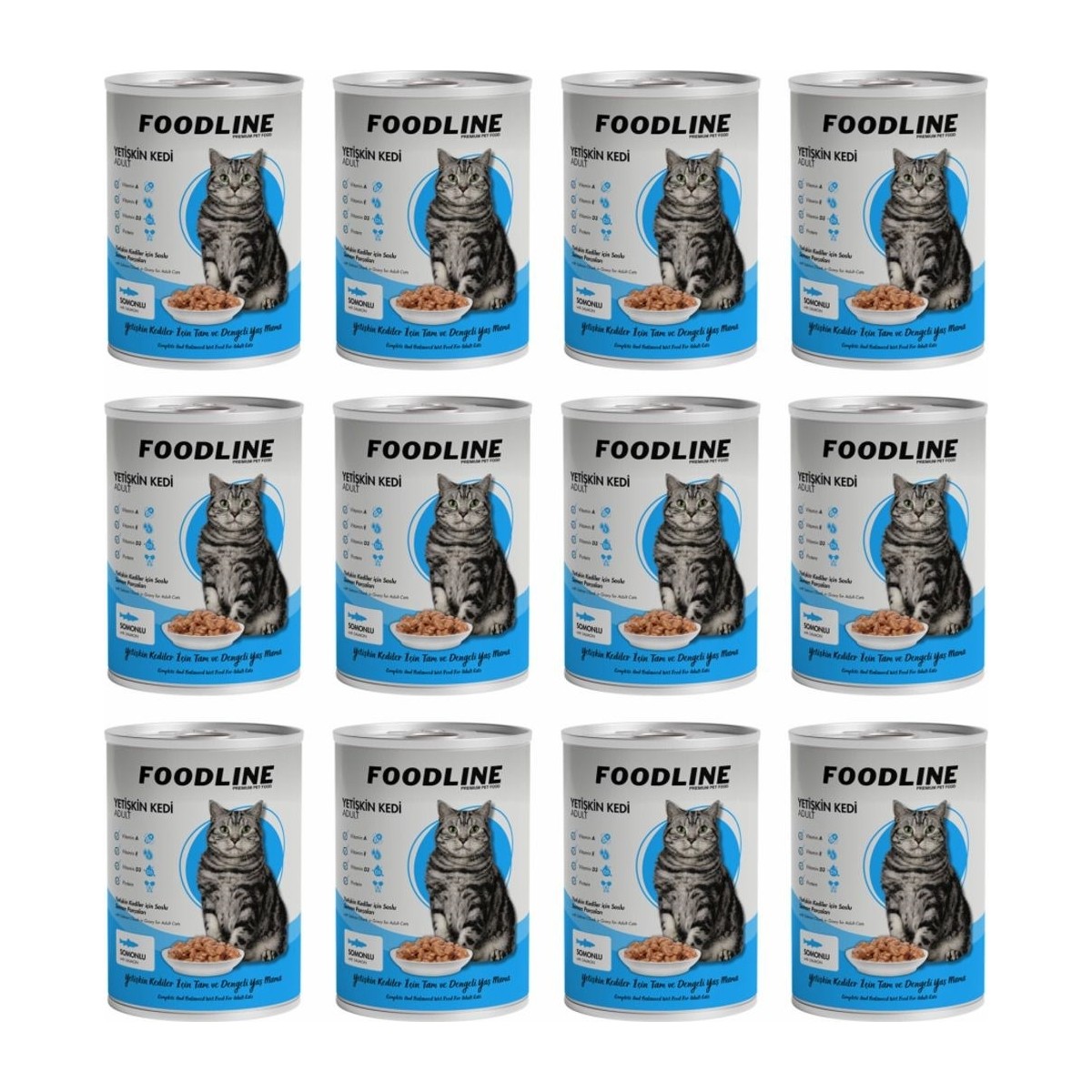 110000636877661.jpg Foodline Somonlu Yetişkin Kedi Konservesi 400 gr x 12 Adet - Görsel 1