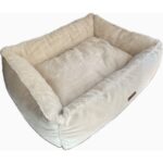 Pawland Tavşan Tüyü Peluş Kedi Yatağı, Küçük Irk Köpek Yatağı Krem 70x55CM
