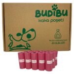 Budibu Kedi Köpek Kaka Poşeti Evcil Hayvan Dışkı Kaka Torbası Pembe 15 Rulo (225 Poşet)