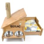 RealWood  Ahşap, Çelik Mama Kaplı, Tırmalama Çubuklu Açık-Kapalı Kedi ve Köpek Evi 4 In 1 - Görsel 2