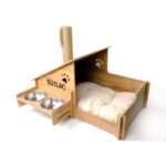 RealWood  Ahşap, Çelik Mama Kaplı, Tırmalama Çubuklu Açık-Kapalı Kedi ve Köpek Evi 4 In 1 - Görsel 3