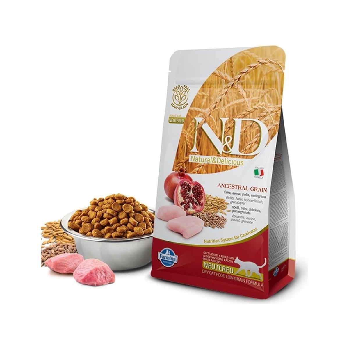 110000670290871.jpg N&D Düşük Tahıllı Tavuk ve Narlı Kısır Kedi Maması 1.5 kg - Görsel 1