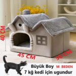 Tineke  Kedi Evi Yumuşak Kedi Yatağı Derin Uyku ve Kış Evi Çıkarılabilir Minder -Villa (Gri) 1 Adet - Görsel 4