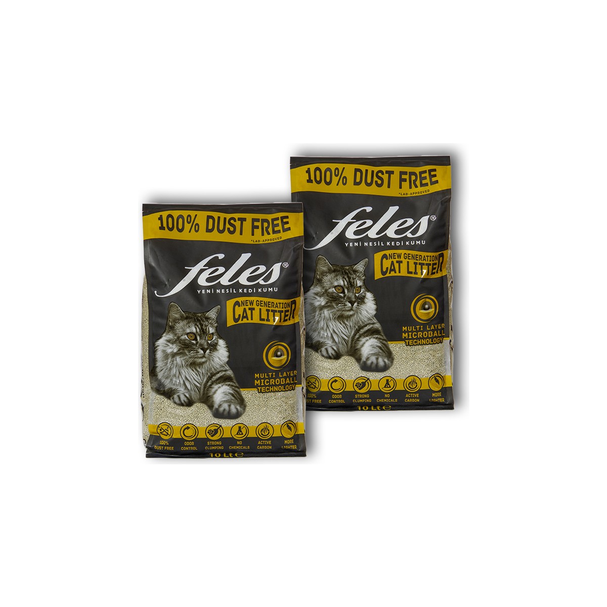 110000760466963.jpg Feles Tozsuz Kedi Kumu 2 Adet Poşet (Tamamen Doğal , Aktif Karbonlu) 10 Lt - Görsel 1