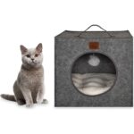 Jungolica Pet Products Kitty, Kutu Şeklinde, Çift Taraflı Çıkarılabilir Minderli, Keçe Kedi Yatağı (40 x 40)