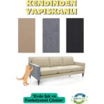 Katflex Bej Yapışkanlı Koltuk Kenarı Koruyucu Kedi Tırmalama Halısı Kedi Tırnak Bakım Halısı (50 cm x 100 C