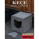 Yunusoğlu Home Keçe Kedi Yuvası Dekoratif Mama Kabı Altlığı Hediyeli Organizer Düzenleyici Katlanabilir Gri