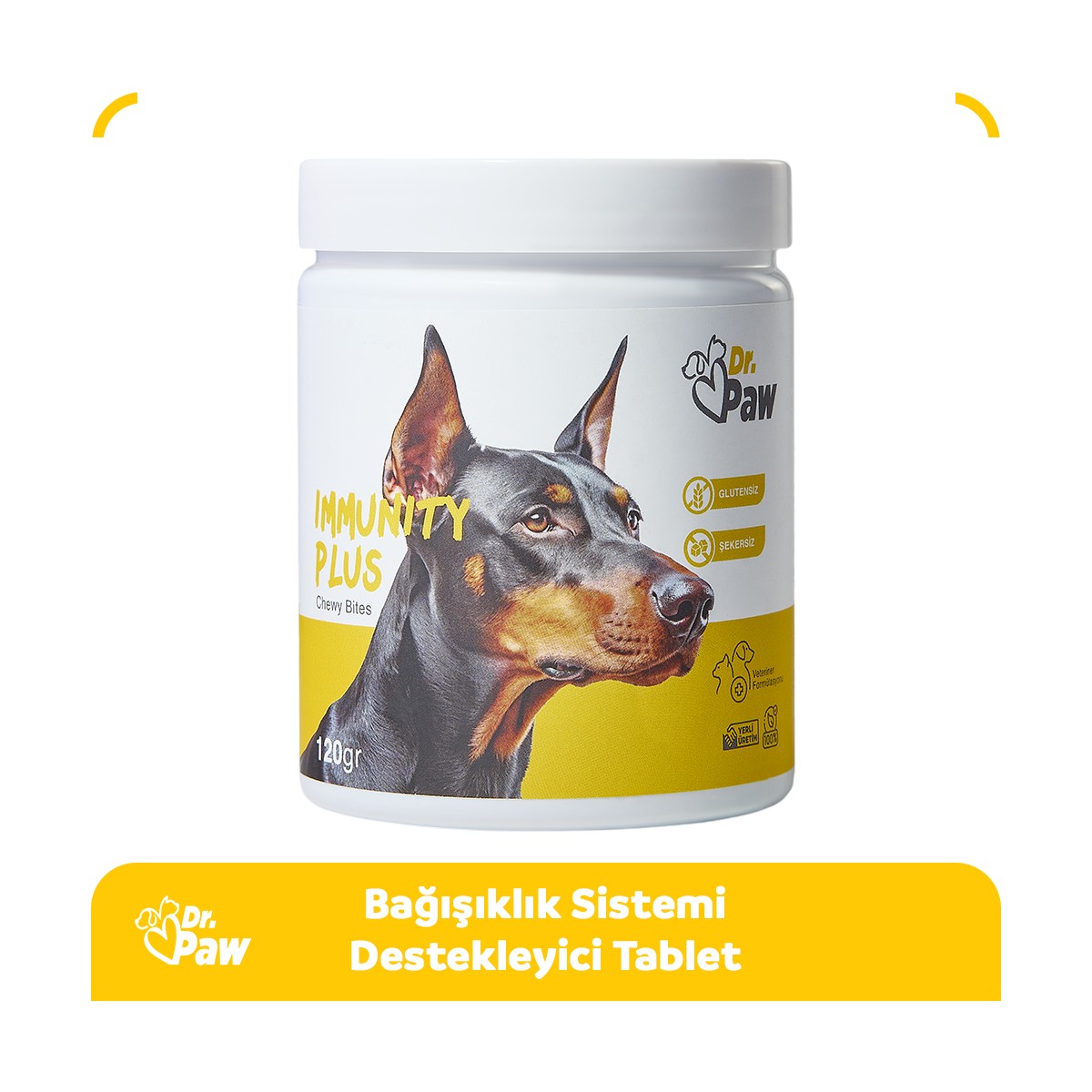 110000833304230.jpg Dr. Paw - Immunity Plus Büyük Irk Köpekler için Zindelik ve Organ Sağlığı Destekleyici Çiğnenebilir Tablet(60 adet, 120 gr) - Görsel 1
