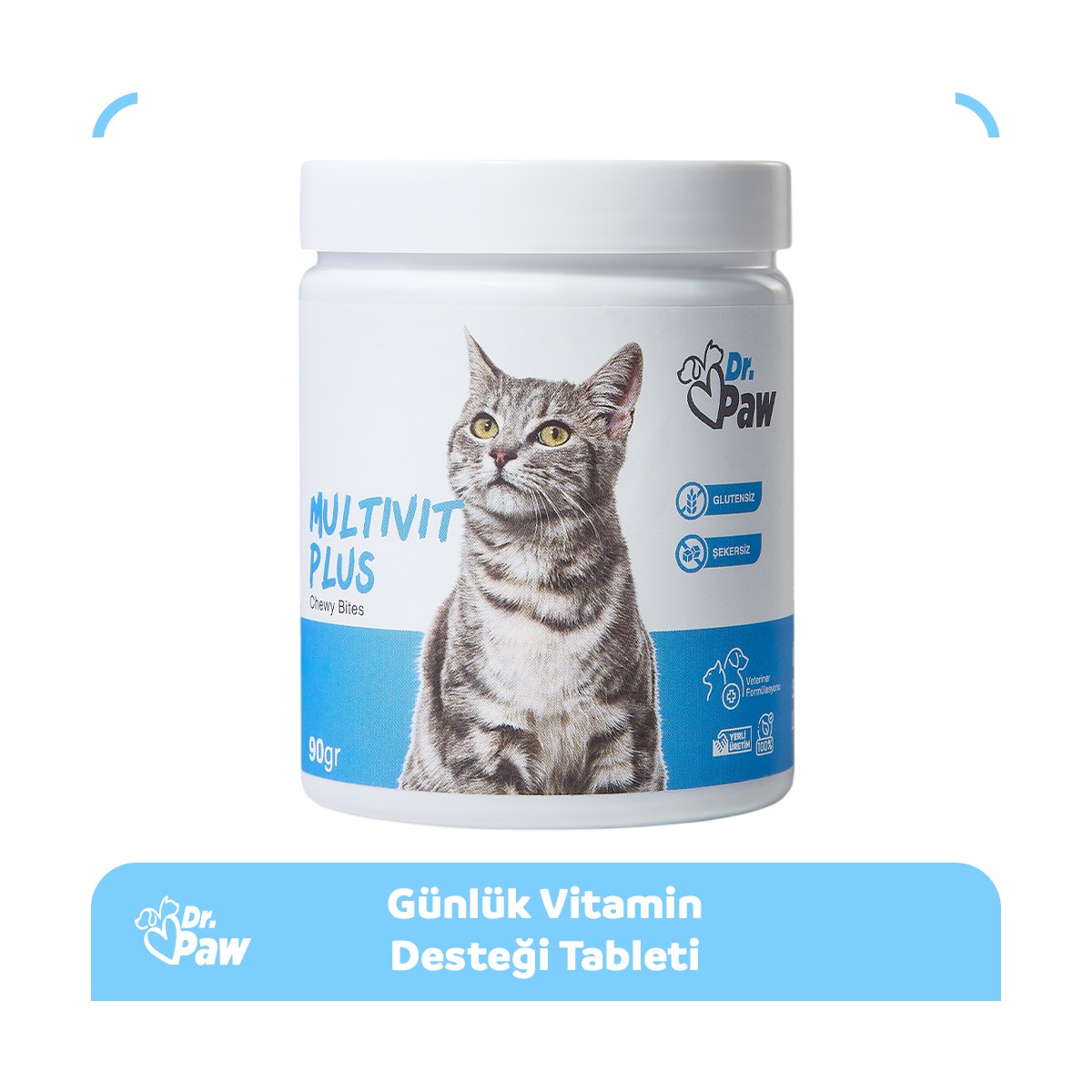 110000835158426.jpg Dr. Paw Multivit Plus Kediler için Glütensiz ve Şekersiz Vitamin ve Mineral Destekleyici Çiğnenebilir Tablet (60 adet, 90 gr) - Görsel 1