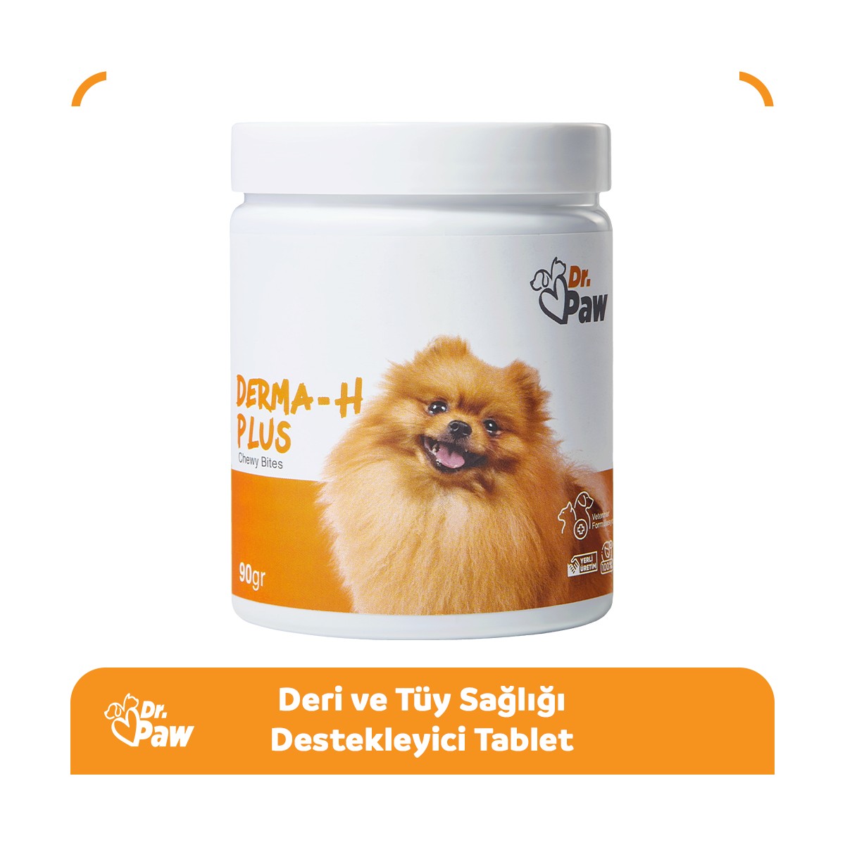 110000835172361.jpg Dr. Paw - Derma H Plus Küçük Irk Köpekler için Glütensiz ve Şekersiz Tüy ve Cilt Sağlığı Destekleyici Çiğnenebilir Tablet (60 Adet, 90 Gr) - Görsel 1