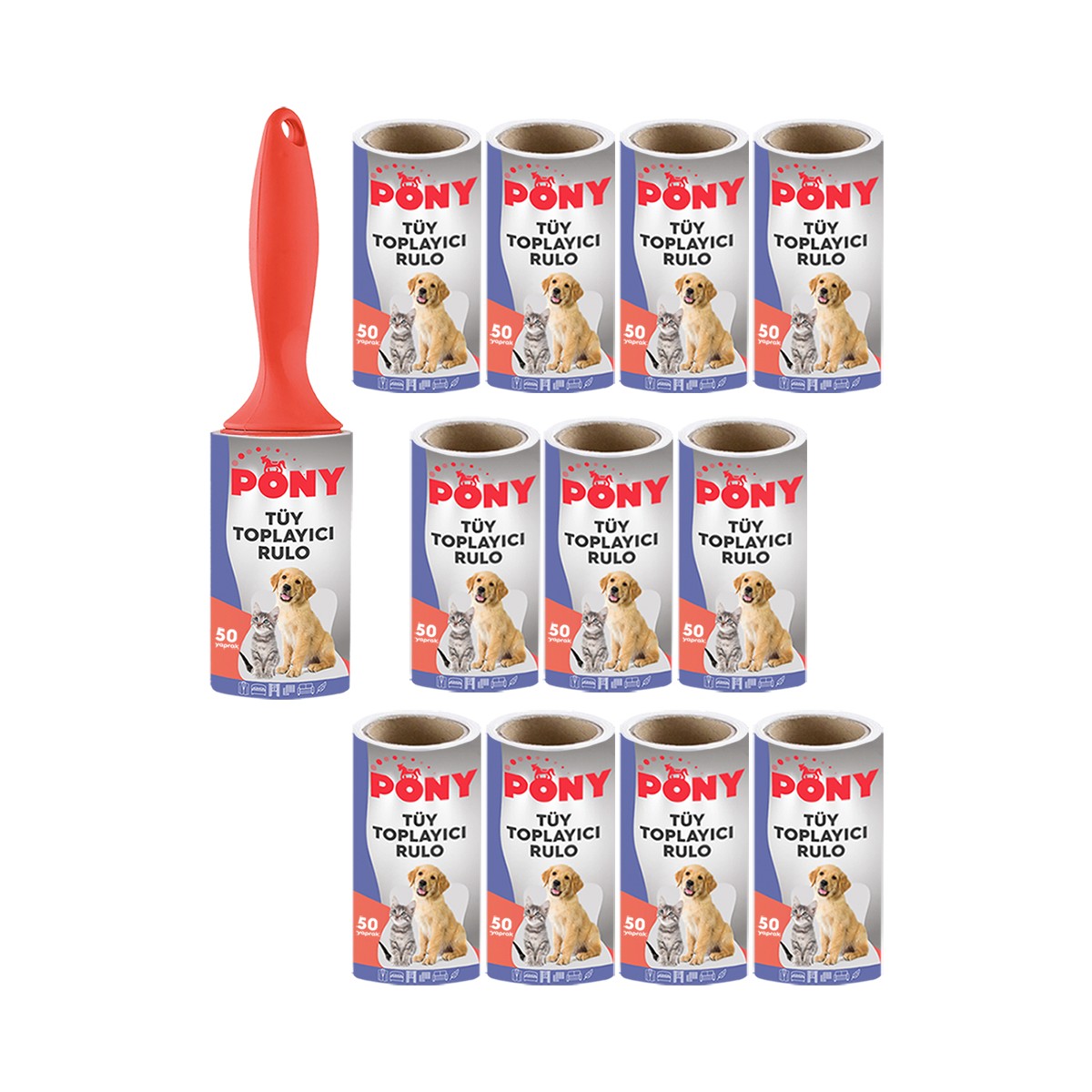 110000967796785.jpg Pony Tüy Toplayıcı Aparat 12 Yedek Rulo İle Koltuk Ve Kıyafetler İçin 50 Yapraklı Derin Temizlik - Görsel 1