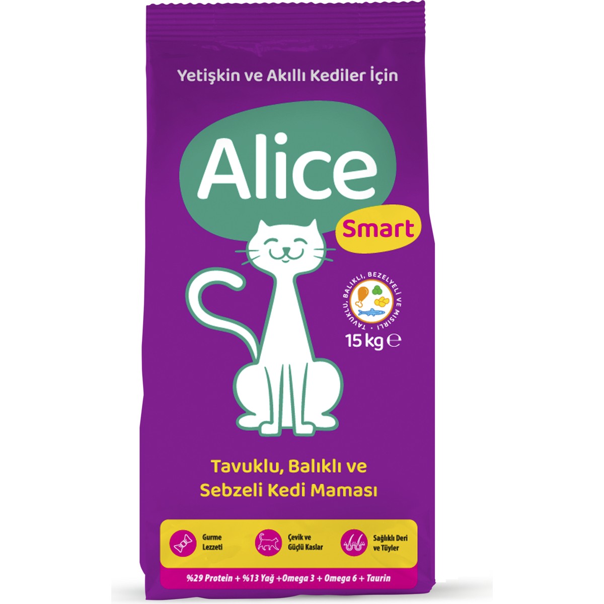 110000975784819.jpg Alice Smart Balıklı Ve Tavuklu Yetişkin Kuru Kedi Maması 15 Kg - Görsel 1
