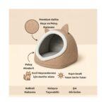 Beylini Kedi Evi Köpek Evi Evcil Hayvan Yatağı 40X35X34 cm Katlanabilir Keçe Yuva Krem - Görsel 2