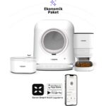 Xenon Smart Akıllı Otomatik Kedi Tuvaleti Paslanmaz Çelik Kaseli Mama Kabı Ultra Sessiz LED Işıklı Su Pınarı 3'lü Pet Seti - Görsel 2