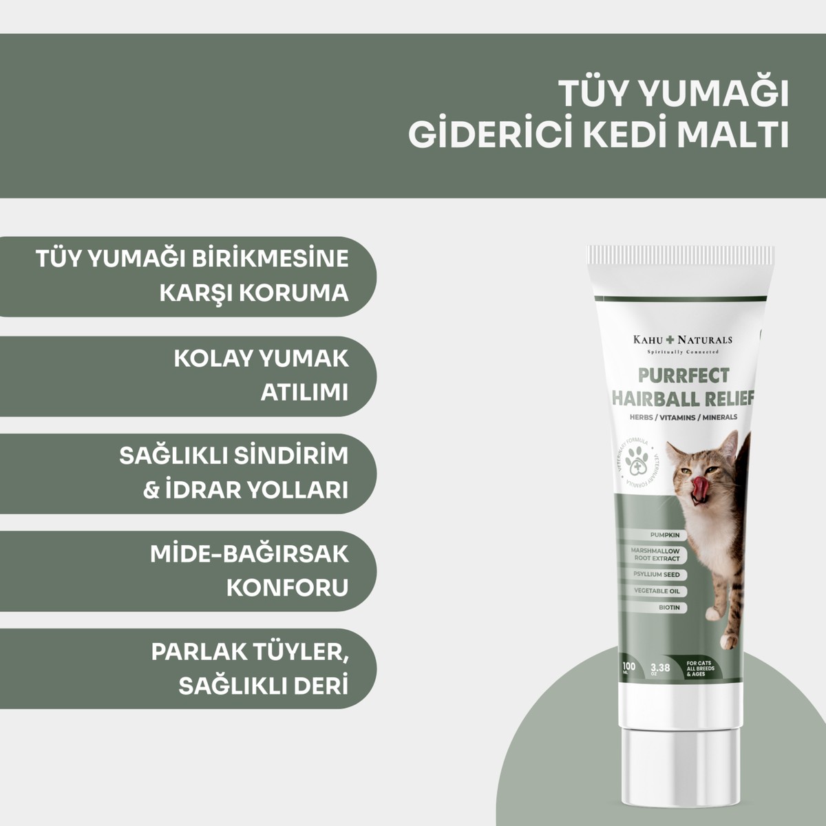110001014305972.jpg Kahu Naturals Purrfect Hairball Relief, Kediler Için Tüy Yumağı Giderici ve Önleyici Doğal Malt, 100 ml - Görsel 1