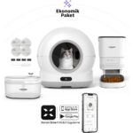 Xenon Smart Akıllı Otomatik Kameralı Kedi Tuvaleti Paslanmaz Çelik Kaseli Mama Kabı LED Işıklı Su Pınarı ve Filtre 4'lü Pet Seti - Görsel 2