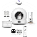 Xenon Smart Akıllı Otomatik Kameralı Kedi Tuvaleti Paslanmaz Çelik Kaseli 5LT Mama Kabı LED Işıklı Su Pınarı ve Filtre 4'lü Pet Seti - Görsel 2