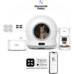 Xenon Smart Akıllı Otomatik Kedi Tuvaleti Paslanmaz Çelik Kaseli 4LT Hazneli Mama Kabı LED Işıklı Su Pınarı ve Filtre 4'lü Pet Seti - Görsel 2