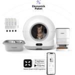 Xenon Smart Akıllı Otomatik Kedi Tuvaleti Paslanmaz Çelik Kaseli Mama Kabı Çelik Hazneli Su Pınarı ve Filtre 4'lü Pet Seti - Görsel 2