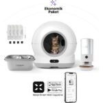 Xenon Smart Akıllı Otomatik Kedi Tuvaleti Paslanmaz Çelik Kaseli 5LT Mama Kabı Çelik Hazneli Su Pınarı ve Filtre 4'lü Pet Seti - Görsel 2