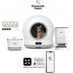 Xenon Smart Akıllı Otomatik Kedi Tuvaleti Paslanmaz Çelik Kaseli Mama Kabı Ultra Sessiz Bataryalı Su Pınarı ve Filtre 4'lü Pet Seti - Görsel 2
