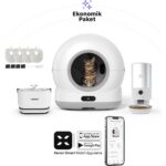 Xenon Smart Akıllı Otomatik Kedi Tuvaleti Paslanmaz Çelik Kaseli 5LT Hazneli Mama Kabı Bataryalı Su Pınarı ve Filtre 4'lü Pet Seti - Görsel 2