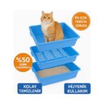 Hayke 3 Katlı Elekli Kedi Tuvaleti - Kolay Temizlenebilir Kum Kabı