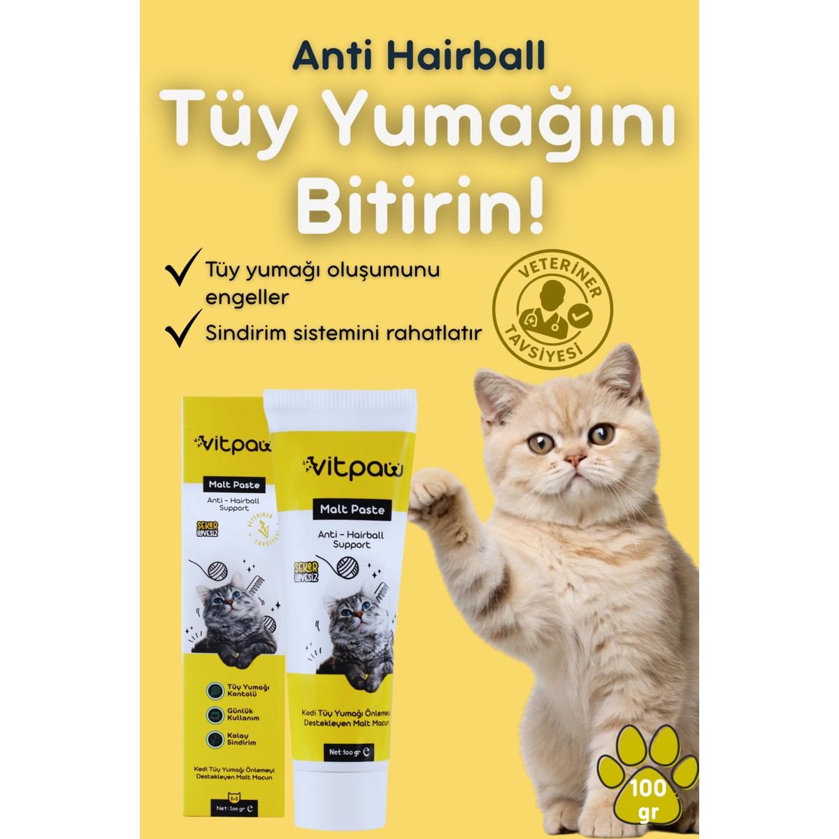 110001155868107.jpg vitpaw Malt Paste 100 Gr.(KEDİLER İÇİN KUSMA VE TÜY YUMAĞI OLUŞUMU ÖNLEYİCİ MALT MACUN) Kedi Maltı - Görsel 1