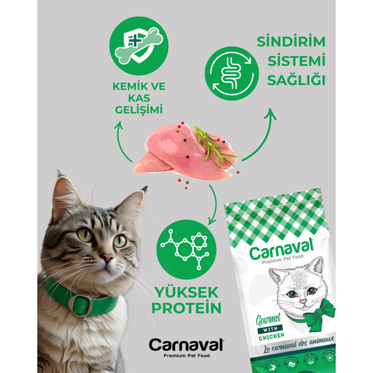 110001196036648.jpg Carnaval Premium Cat Adult Gourmet Renkli Taneli Yetişkin Kedi Maması 1,5 kg - Görsel 1