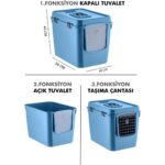 Pribor HZ-500 Xxl 3 Fonksiyonlu Açık / Kapalı Kedi Tuvaleti ve Taşıma Çantası Mavi 56 x 40 x 43 cm