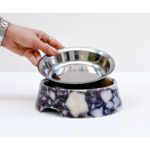 Marbelix Marmora - Büyük Boy Gerçek Mermer Kedi Köpek Mama Kabı & Su Kabı - Çelik Taslı Özel Tasarım - Görsel 2