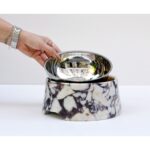 Marbelix Marmora - 2'li Set Gerçek Mermer Kedi Köpek Mama Kabı & Su Kabı - Çelik Taslı Özel Tasarım - Görsel 2
