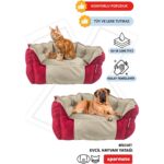 Xpermate Biscuit Kedi Yatağı ve Köpek Yatağı ,Tüy Tutmaz Kumaş, Su Itici Kumaş  Kırmızı Bej - Görsel 4