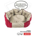 Xpermate Biscuit Kedi Yatağı ve Köpek Yatağı ,Tüy Tutmaz Kumaş, Su Itici Kumaş  Kırmızı Bej - Görsel 2