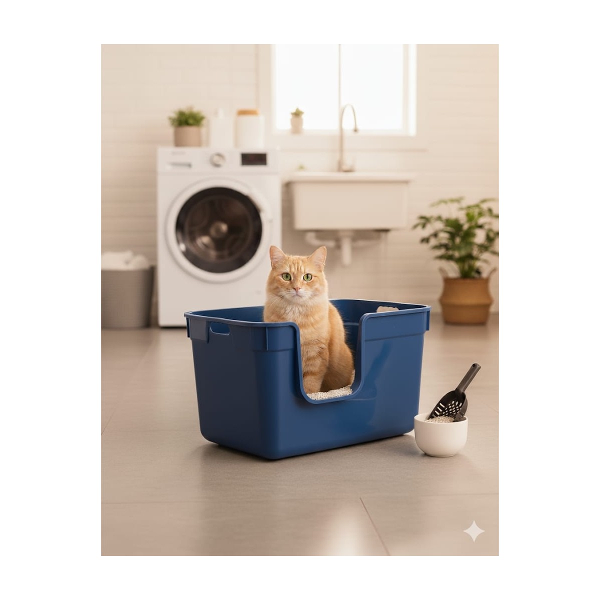 110001219363009.jpg Poliva Tanos Dekoratif Büyük Yarı Kapalı Kedi Tuvaleti (Kürek Hediyeli) - Görsel 1