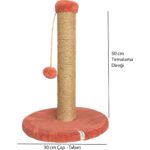 Kırmızı Yuvarlak Ponponlu 52 cm Kedi Tırmalama Direği ve Tahtası - Görsel 3