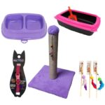 Mor Tırmalama Tahtalı Kedi Evi ve Bakım Seti, %100 Memnuniyet Garantili
